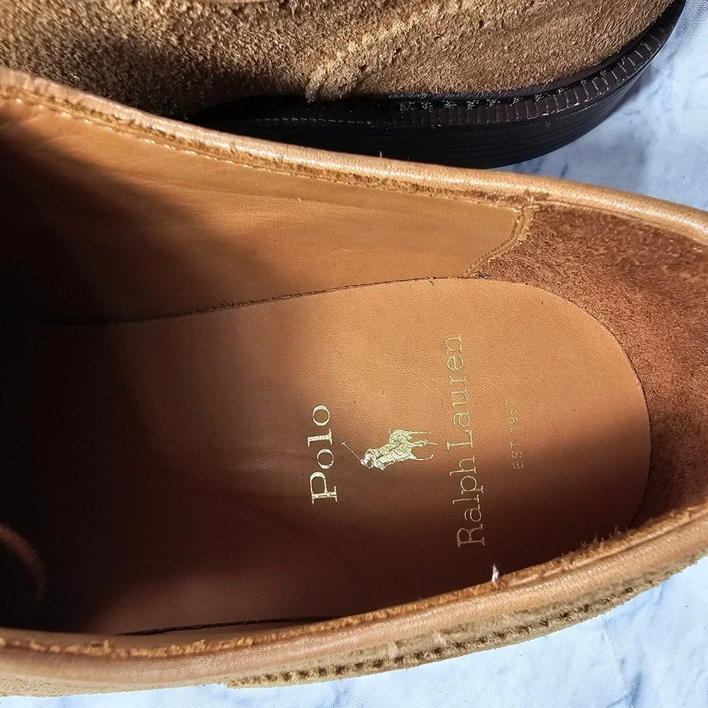 Ralph Lauren Wingtip Oxford Mens 9 Brown Suede Brogue Cow Leather Dress Shoes